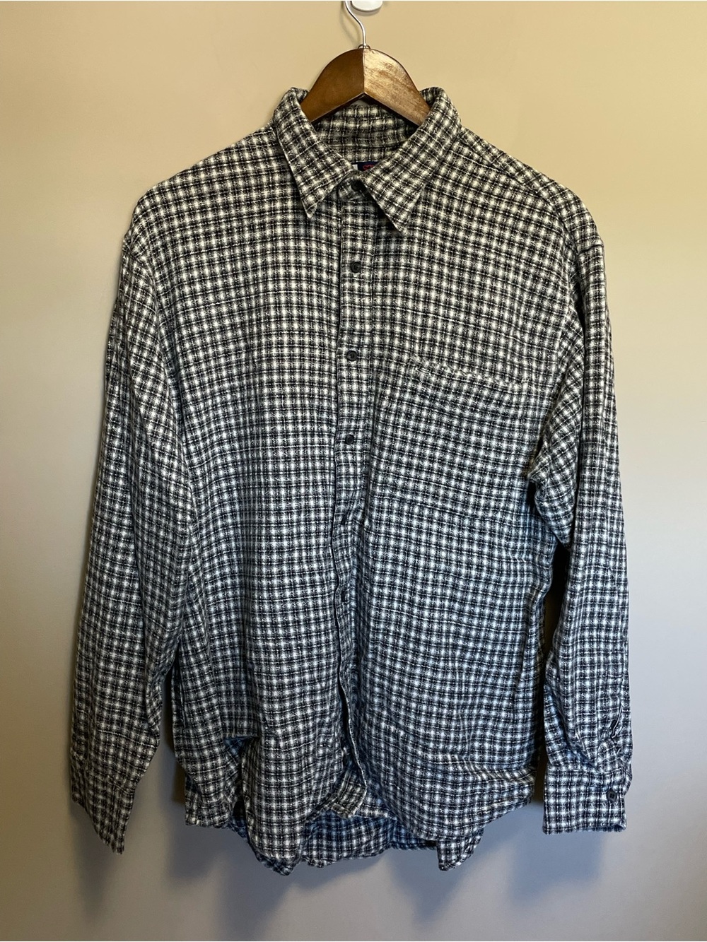St. Durand Retro Grey & White Plaid Button Down Shirt Men's Large